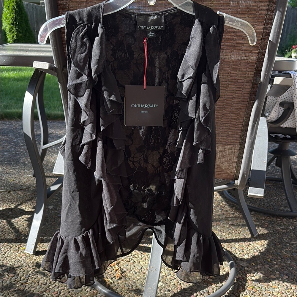Cynthia Rowley Black Ruffle Robe Intimates